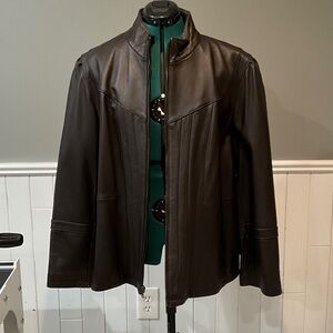 Gallery Dark Brown Women's Leather Zip Jacket